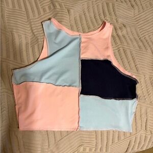 SHEIN Patchwork Pastel and Navy Crop Top